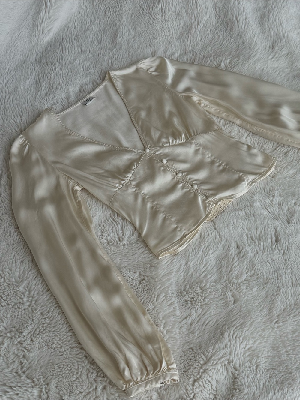 Sunday Best Cream Satin Long-Sleeve Chemise Top